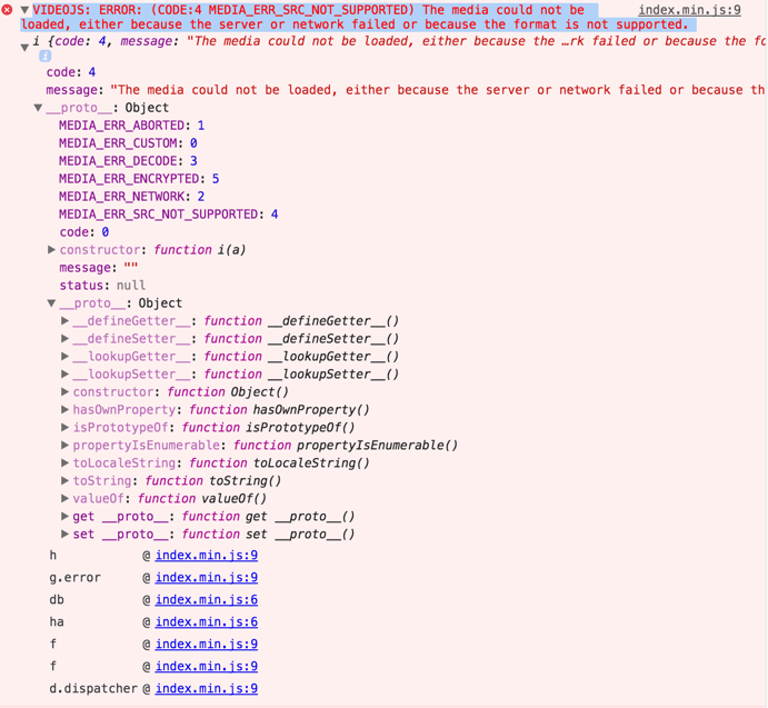 android - brightcove videojs CODE:4 MEDIA_ERR_SRC_NOT_SUPPORTED 