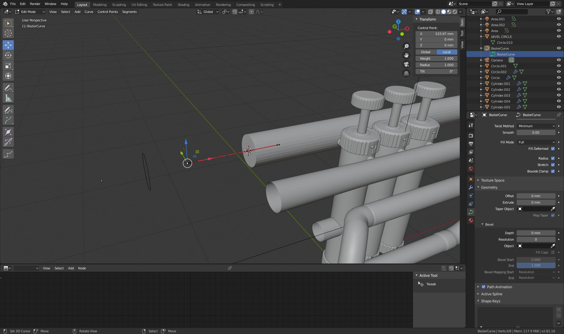 modeling No object option when adding a geometry bevel to a curve