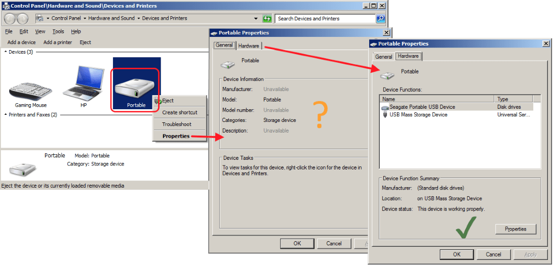 windows 7 USB HD shows in 'Device Manager' but not 'Disk Management