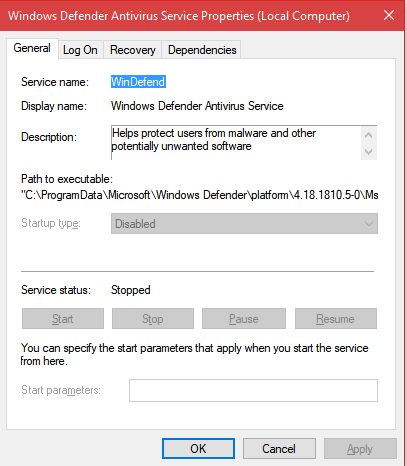 Can&rsquo;t re-enable Windows Defender service even as administrator 