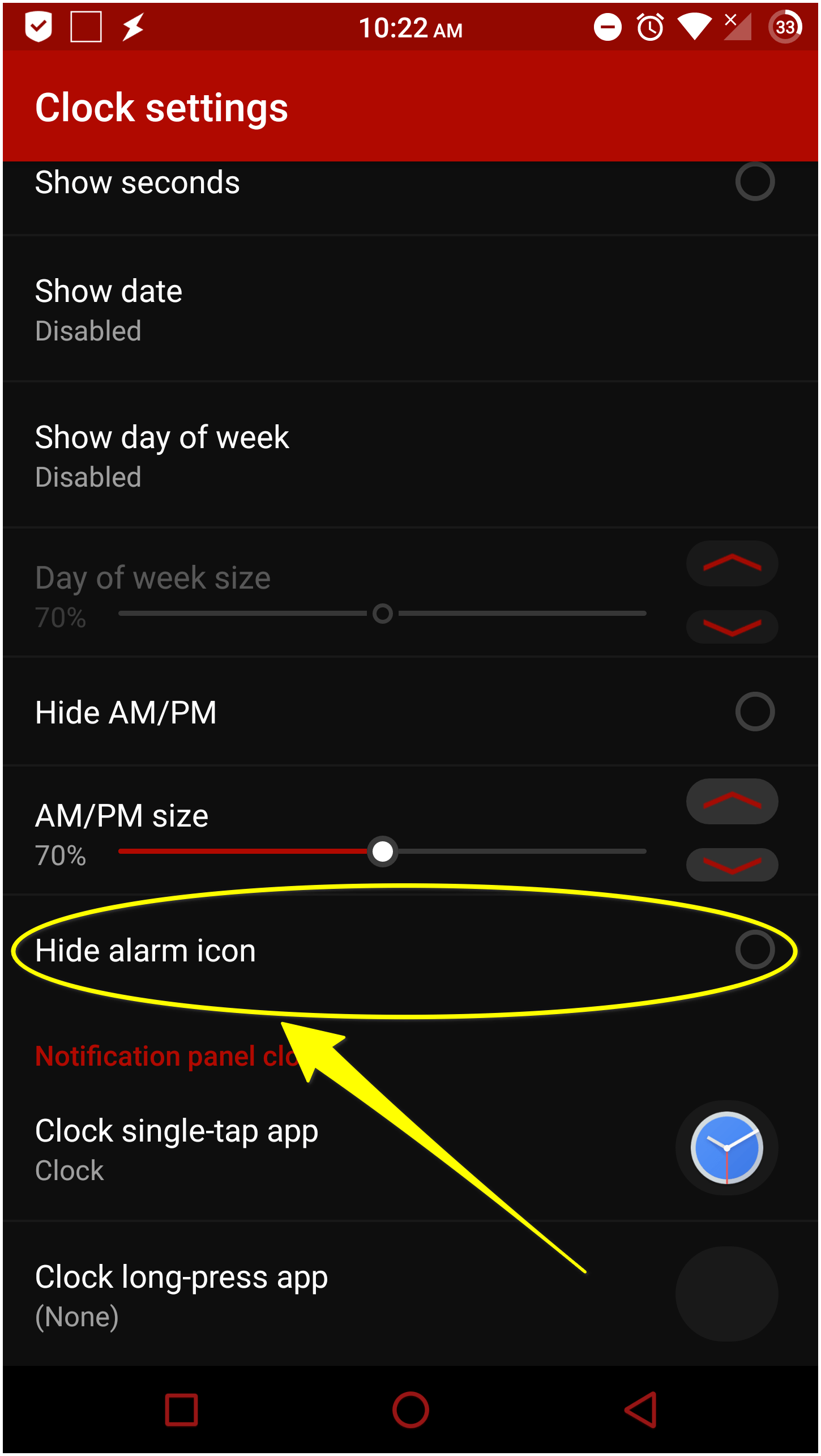 notifications Hide Alarm icon in the status bar Android Enthusiasts