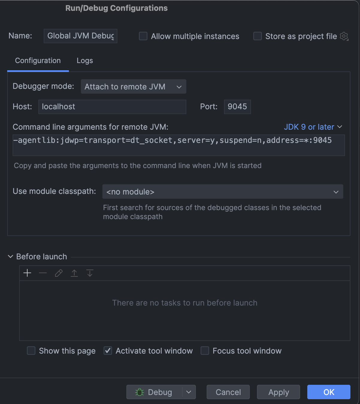 gradle plugin Intellij JVM remote debug no log showing upon process
