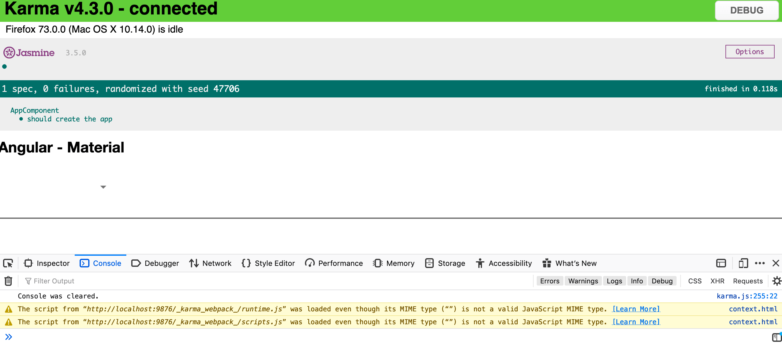 Angular Material not visible in tests Stack Overflow