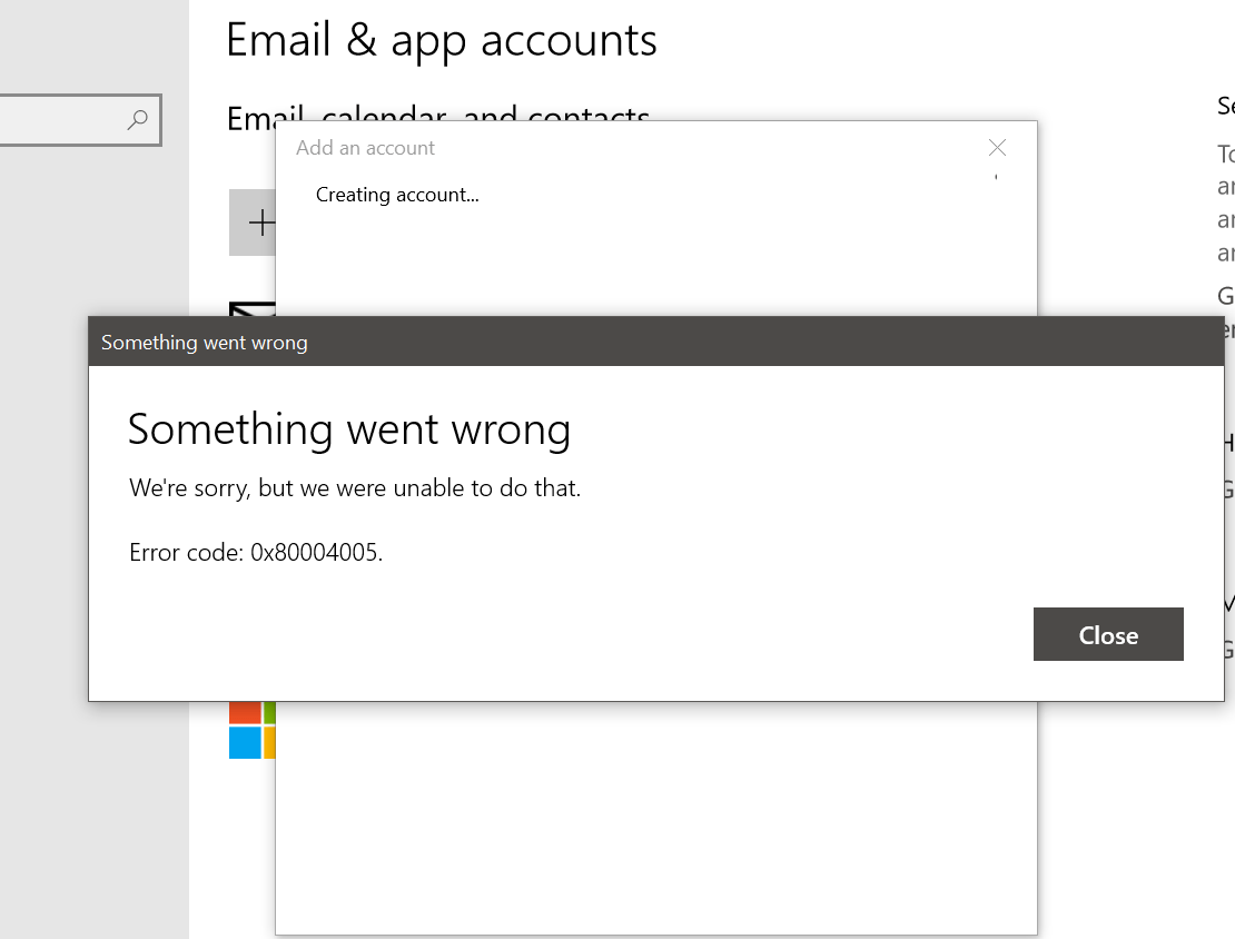 windows 10 Something went wrong when adding account Super User