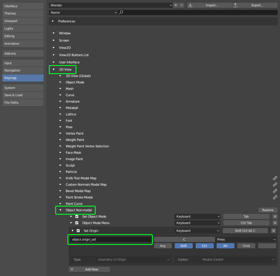 interface How to assign a hotkey to 'set origin' context menu
