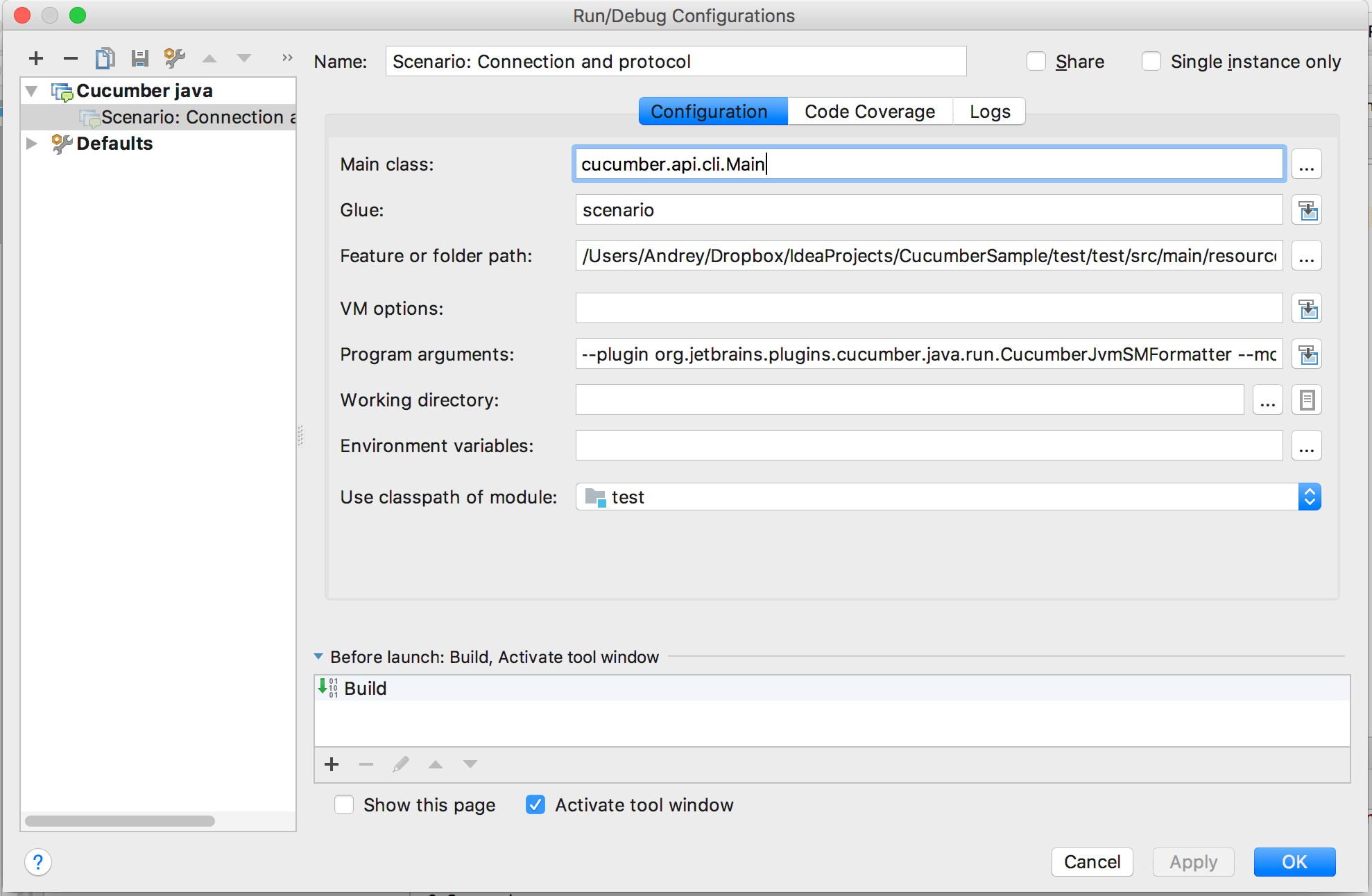junit Intellij IDEA Run configurations for Cucumber runner class