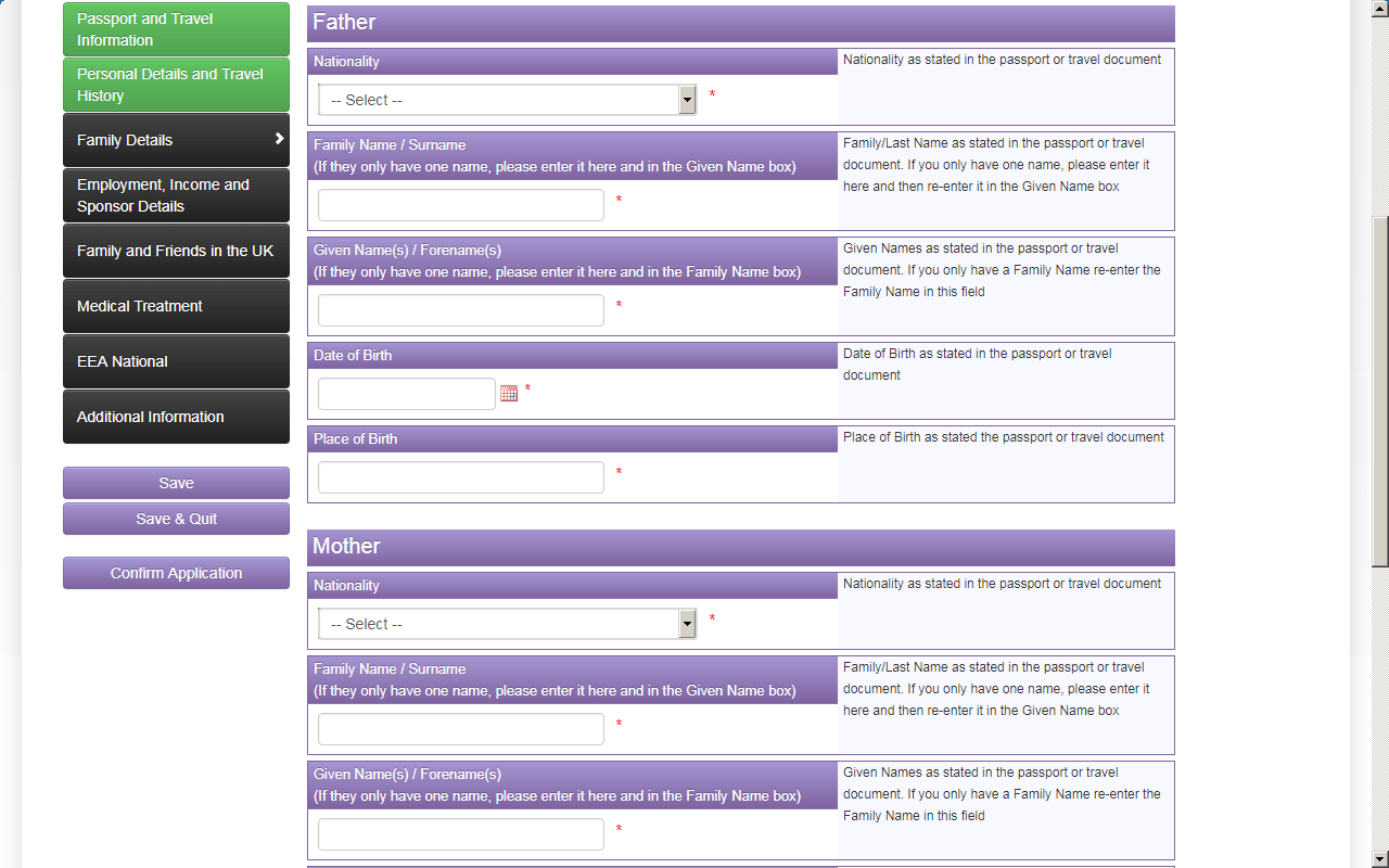 united kingdom EEA Family Permit Application form family details