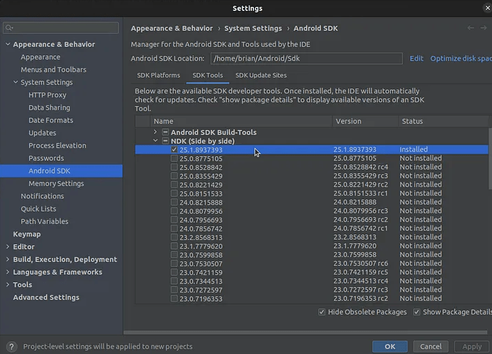 android Compatible side by side NDK version was not found. Default is 20.0.5594570 Stack