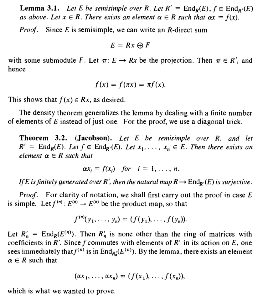 abstract algebra Jacobson density theorem, and its relations to Artin