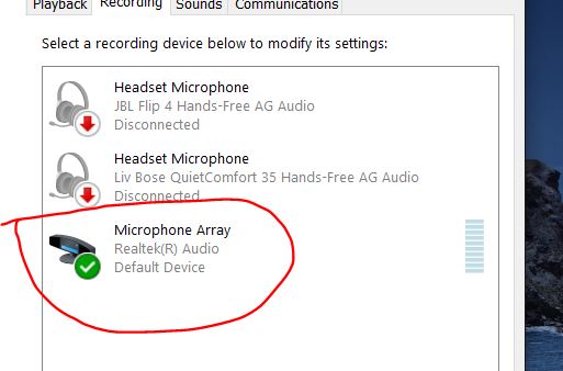 Microphone being recognized as headphones in windows 10 using a 