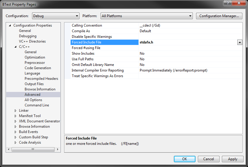 Why does Visual Studio C++ require including "StdAfx.h" even on files
