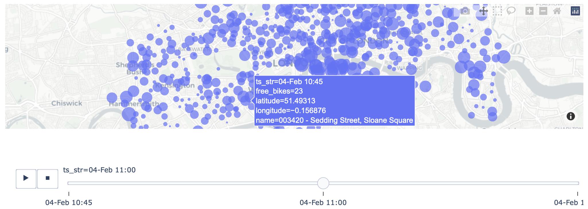 How to plot a map with timeslider and zoom on a city with plotly in