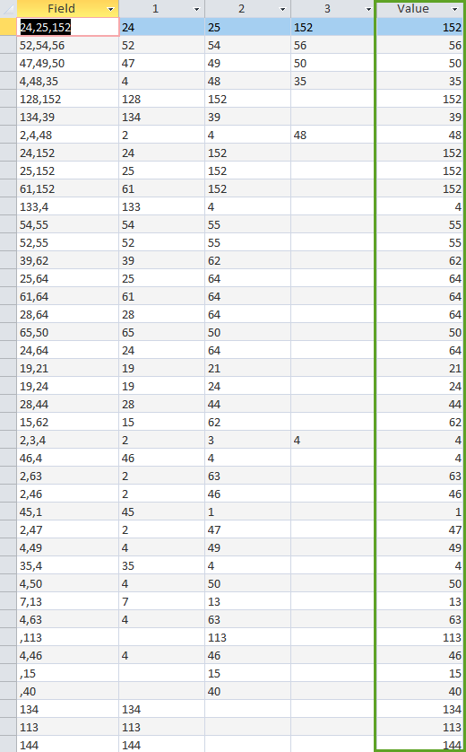 MS Access VBA Loop Split Function and Output Either First Value (If
