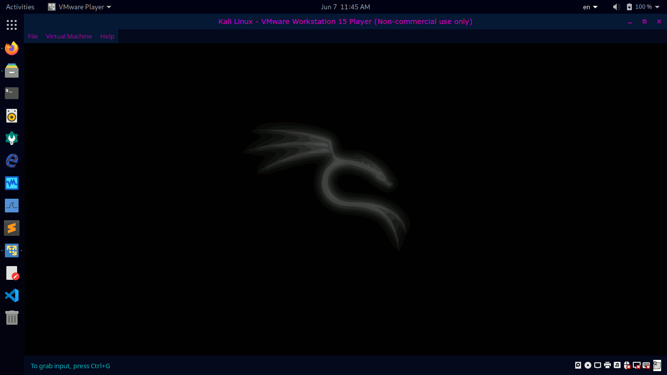 boot Kali Linux in VMware, Blinking cursor topright, Black screen