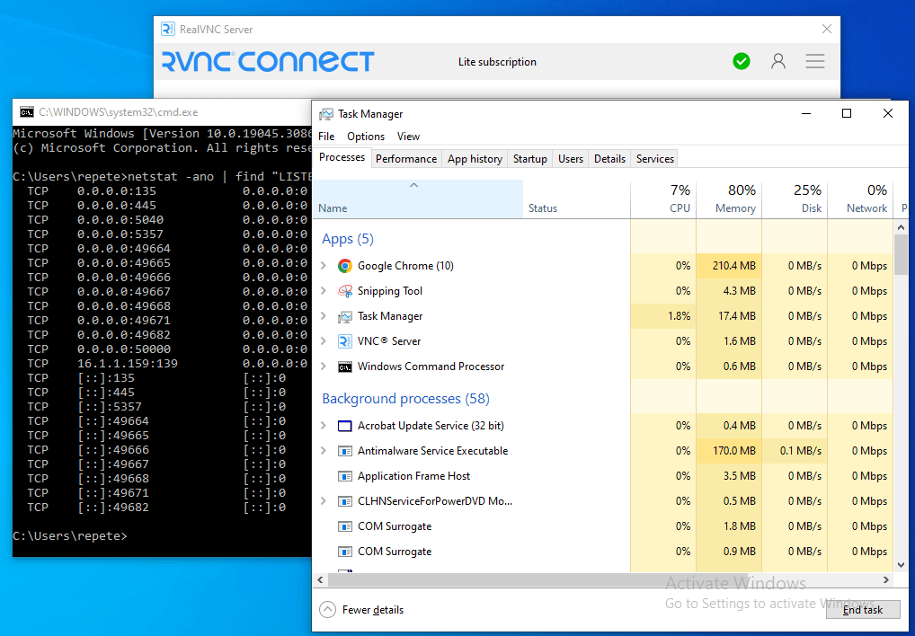 firewall - realVNC Server is running, why can&rsquo;t I find it 