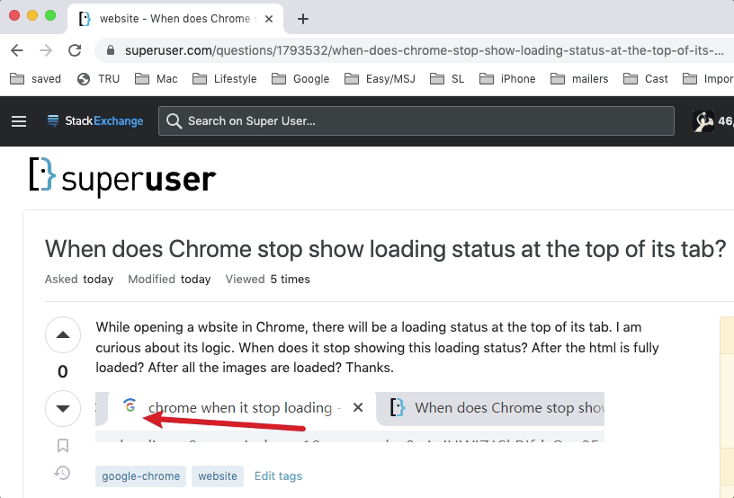 website When does Chrome stop show loading status at the top of its
