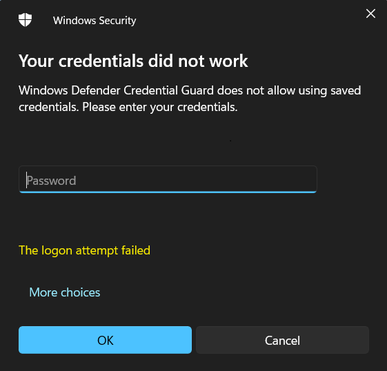 remote desktop - &ldquo;Windows Defender Credential Guard does not allow 