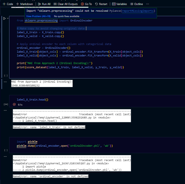 python pickle.dump showing ordinal_encoder not defined even when it