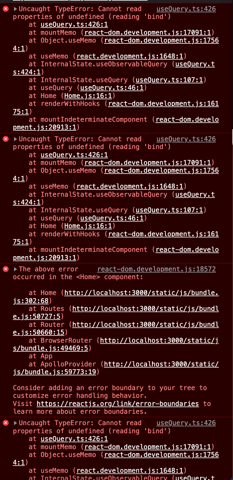 reactjs Cannot read properties of undefined (reading 'bind') useQuery