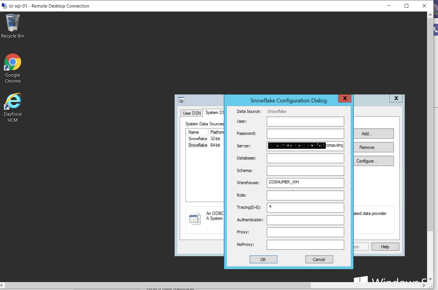 sql server Snowflake SSRS ODBC error No active warehouse selected in the current session