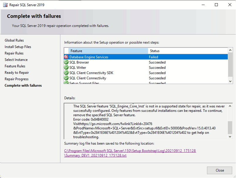 Problem Starting Database Engine During & After the Installation MS
