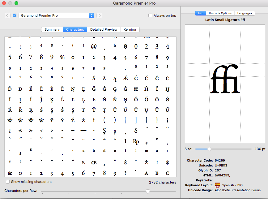 XeTeX and nonsearchable ligatures, font with glyphs in the right