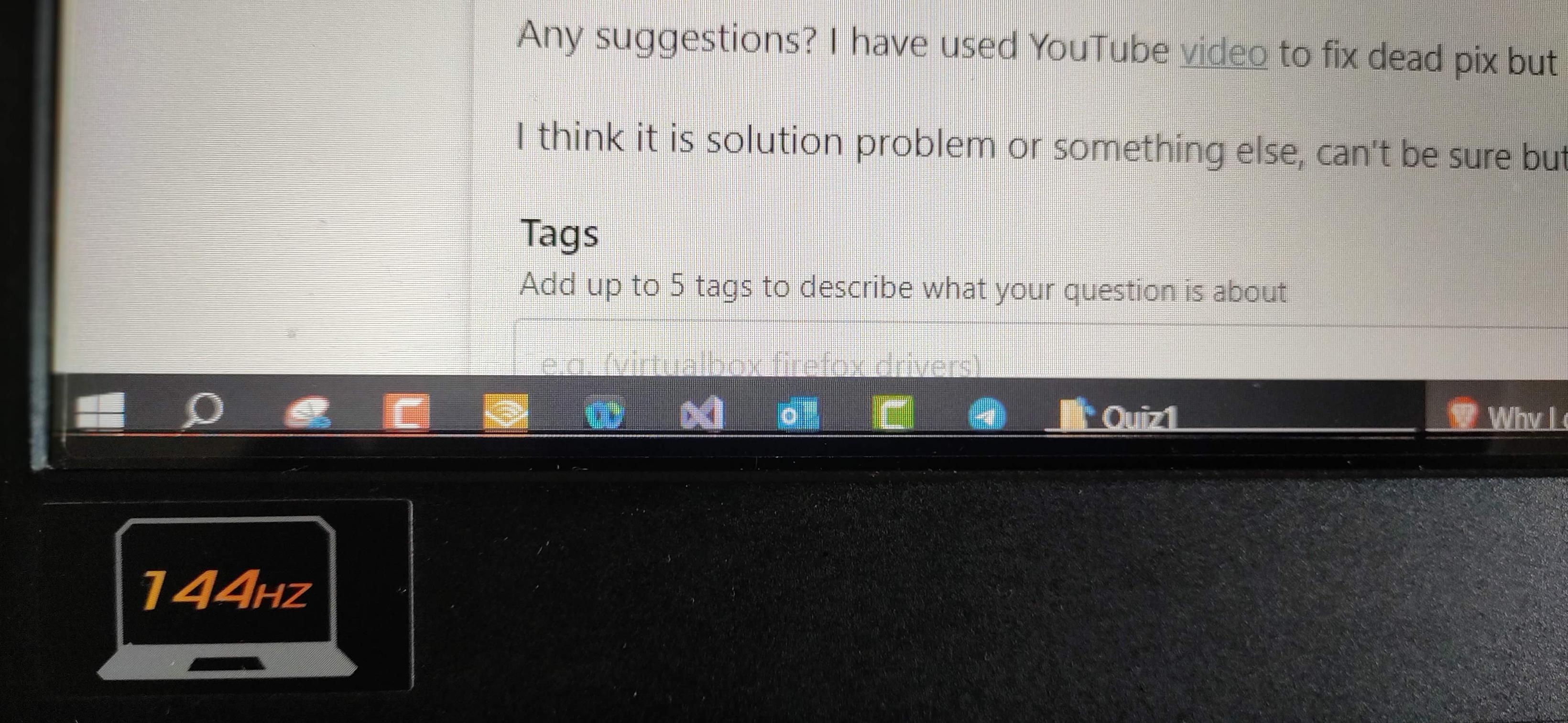 resolution - Why does the screen display dead pixels at 144 Hz 