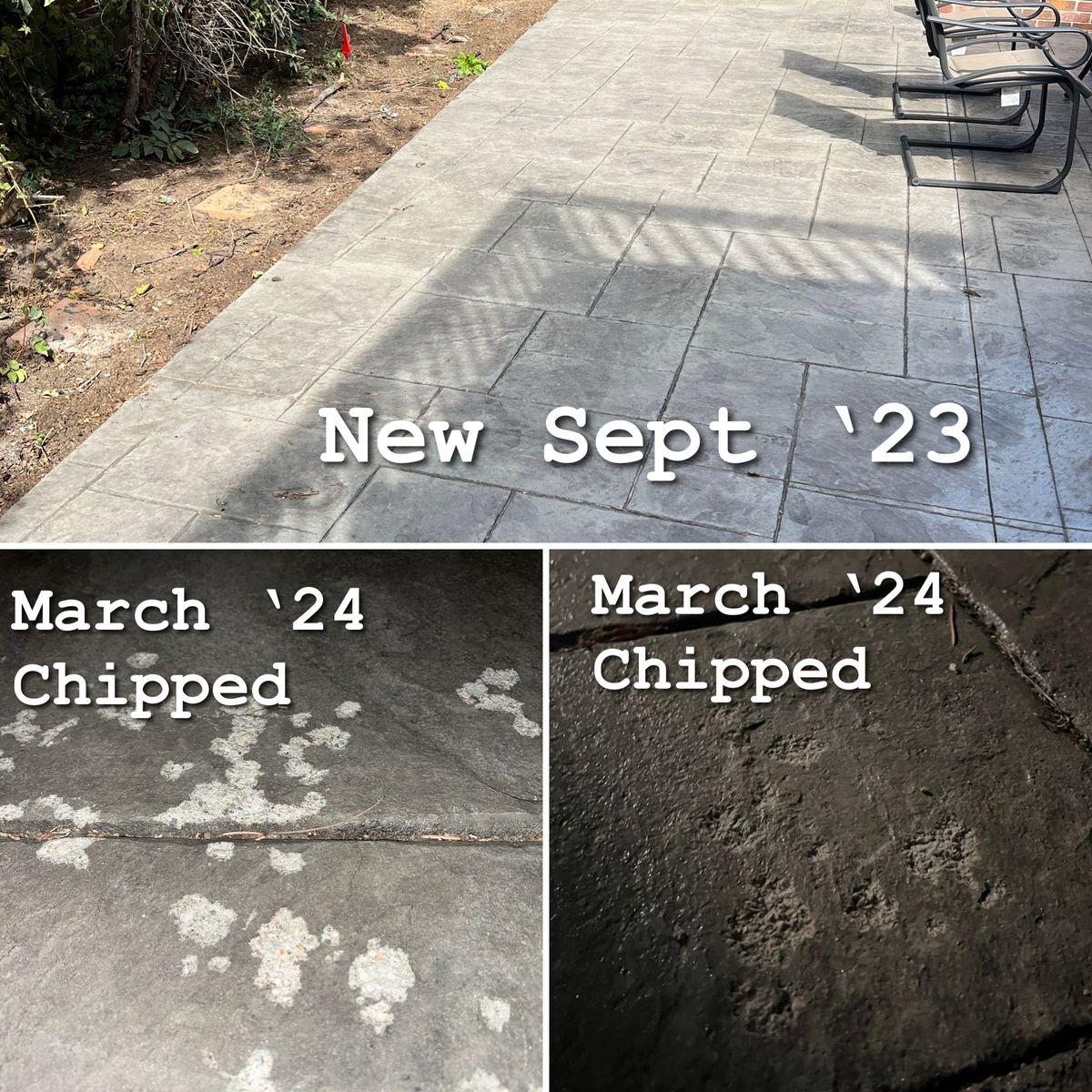 Why is newly poured cement patio already chipping? Home Improvement