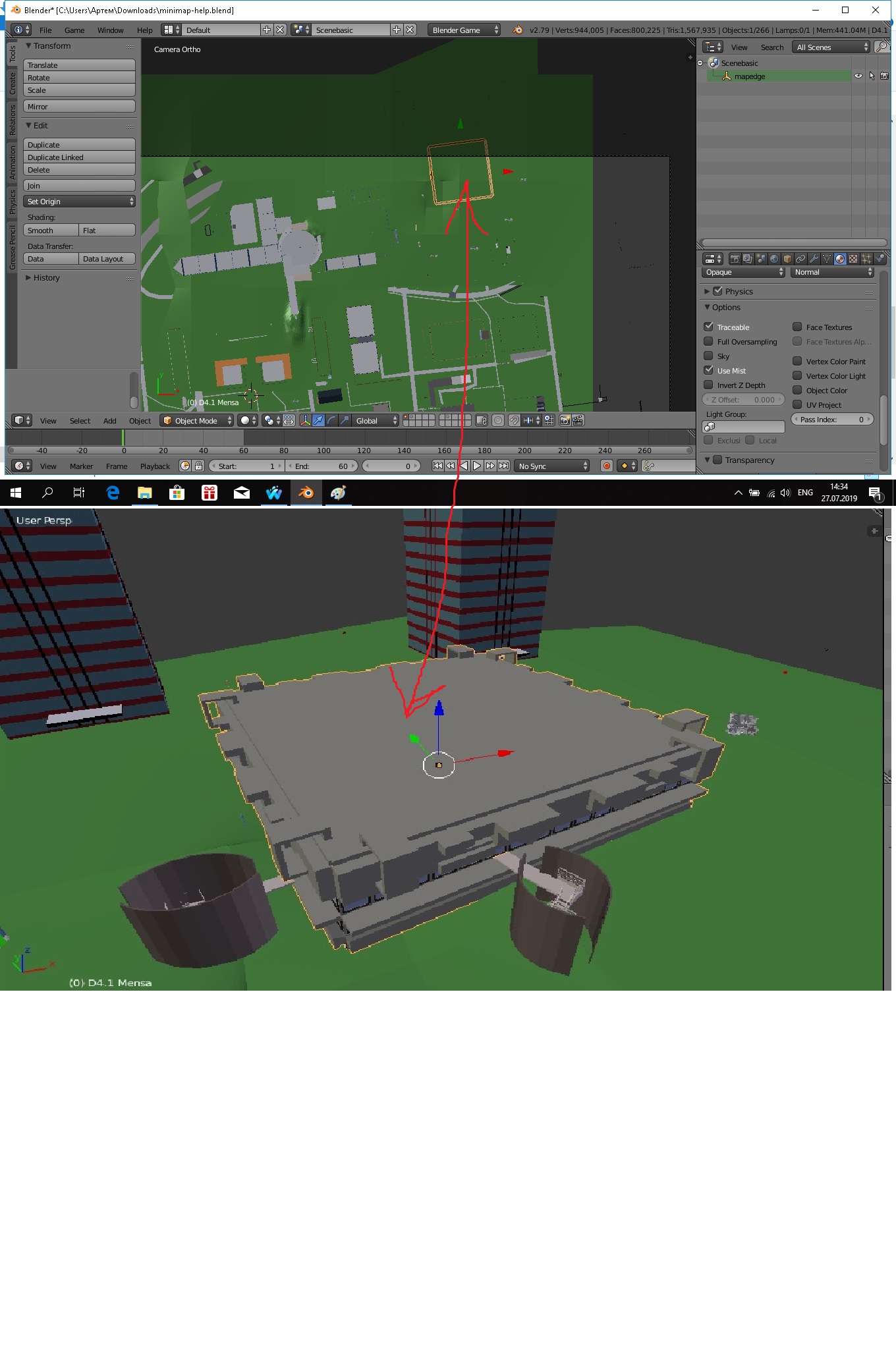Blender 2.79 Camera ortho doesn't show some roofs. But top ortho view