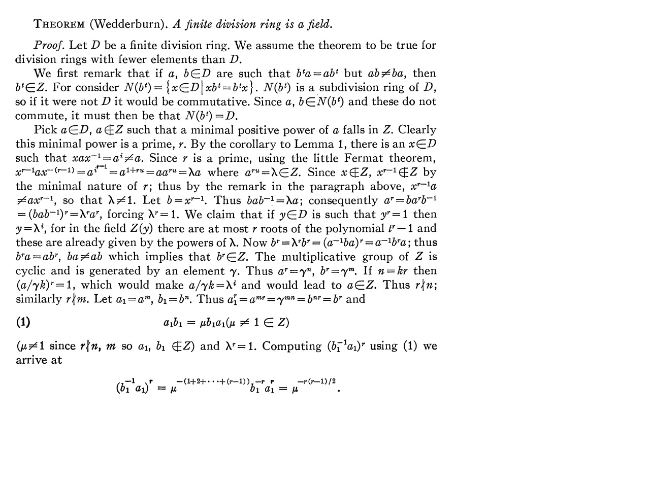 abstract algebra Wedderburn's theorem Mathematics Stack Exchange