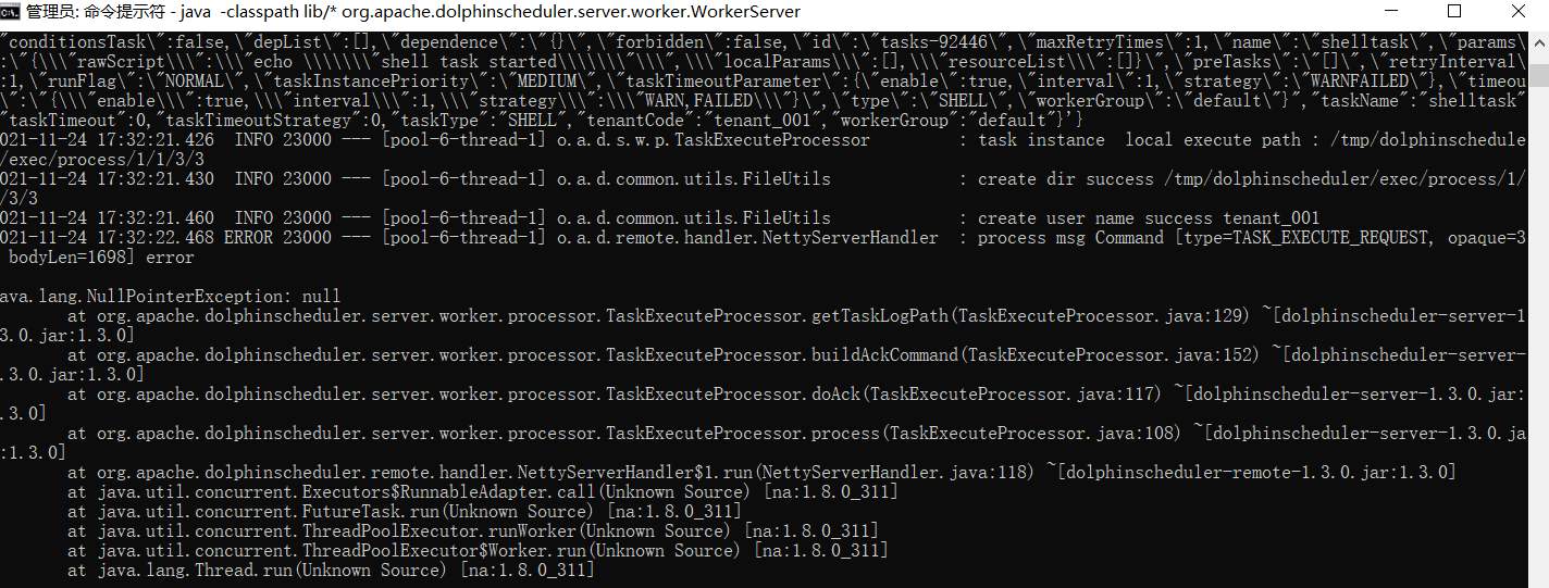 Error java.lang.NullPointerException occurs on workserver when running