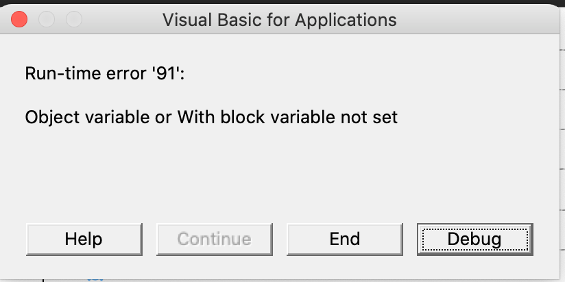 vba - Cause of Error object variable or with block variable not 