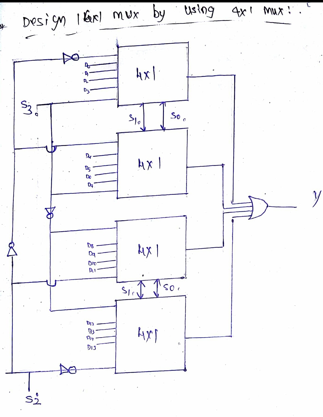 digital logic - Block diagram of 16:1 MUX using four 4:1 MUX only