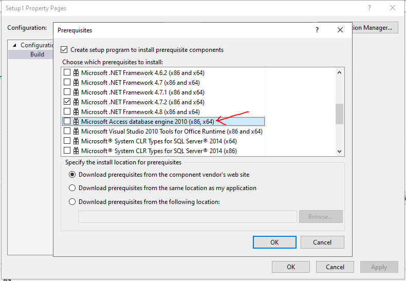 installation Visual Studio 2019 Setup project include Access