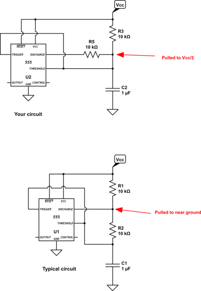 schematics - 555 astable resistor location - Electrical Engineering