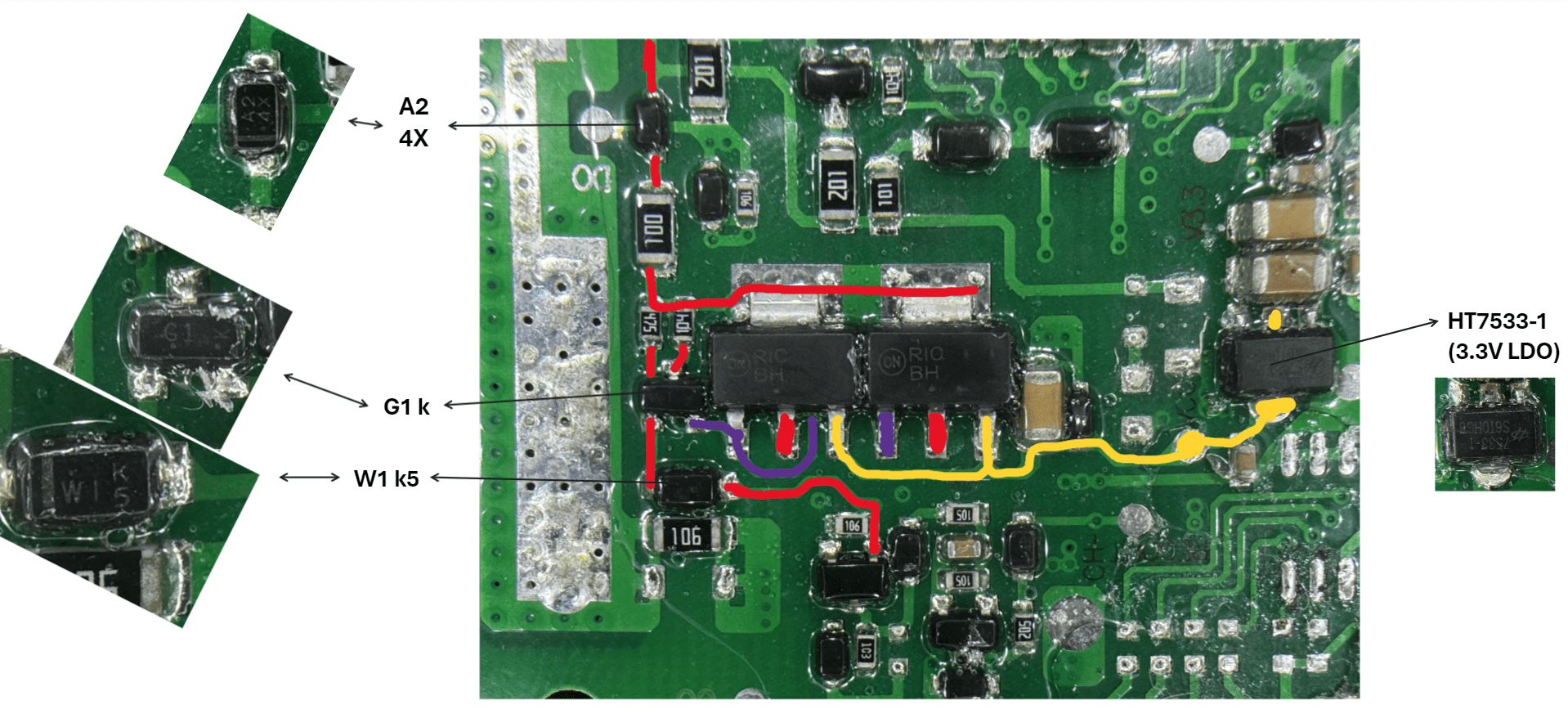 Analysing 42v to 3.3v DC converter circuit & component identification