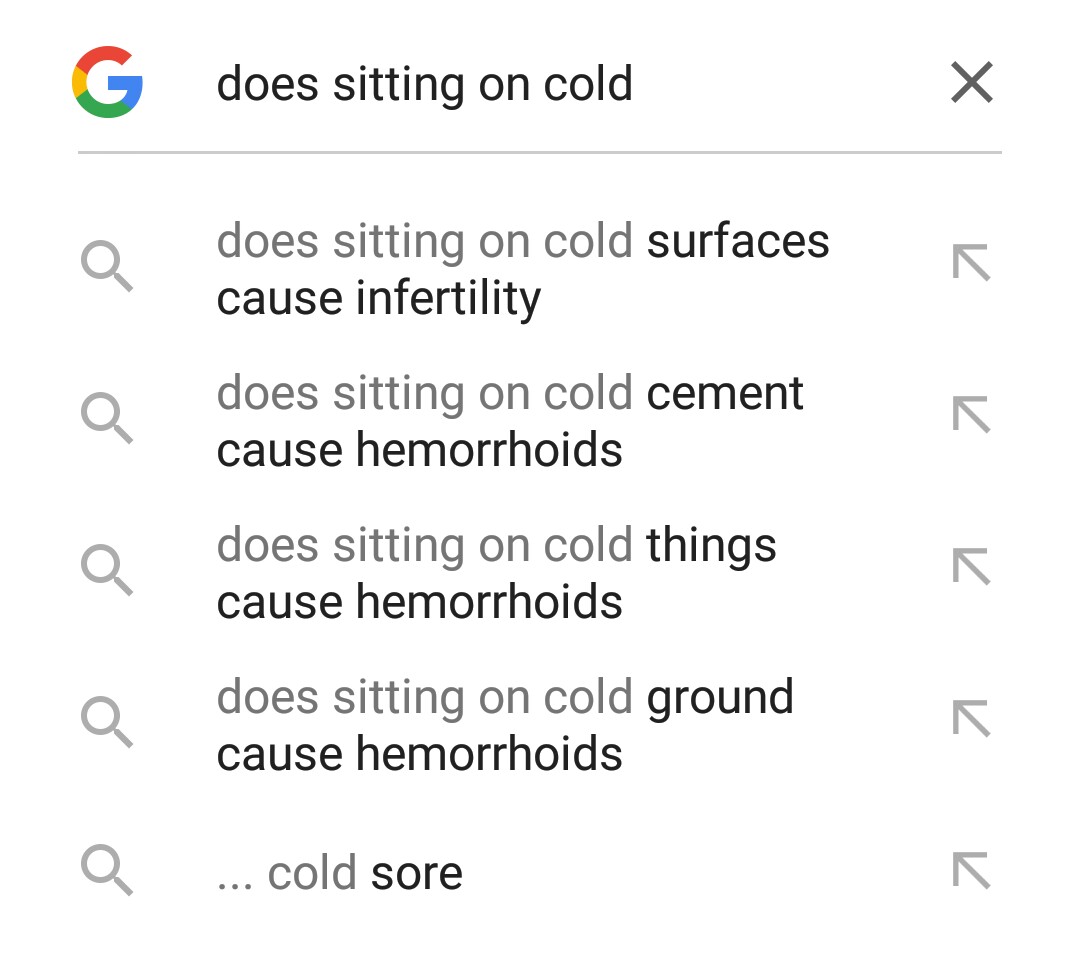 medical science Does sitting on cold surfaces cause hemorrhoids