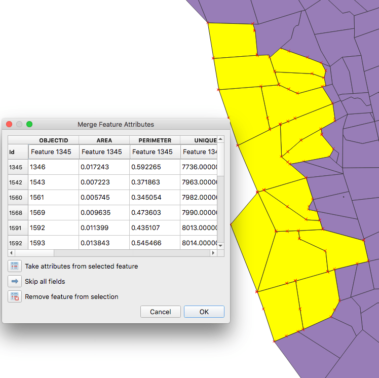 qgis - Merge several polygons/features into one continuous area 