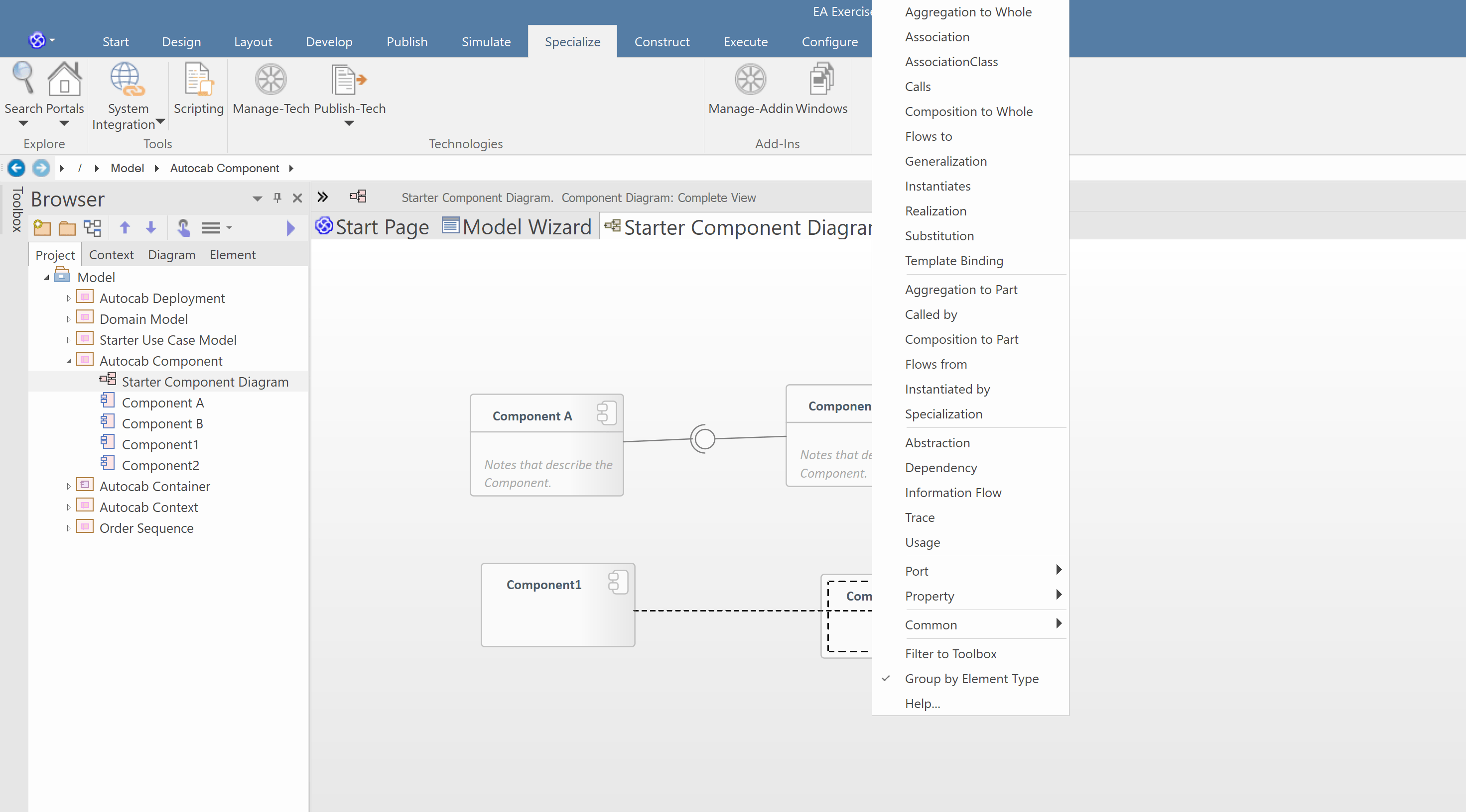 uml - How do you link up the lollipops using Enterprise Architect