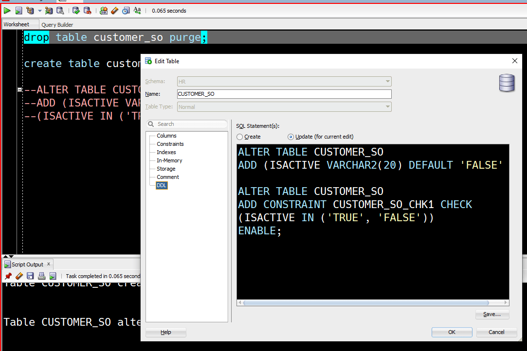 oracle Alter table in database throwing error in SQL Developer
