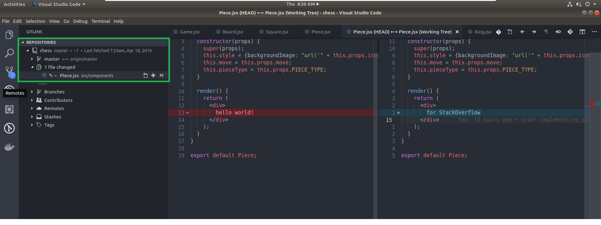 git In VS Code, how can I view a list of files with staged/unstaged changes, where clicking an