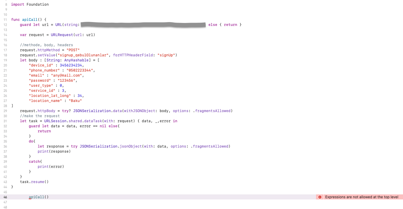 Swift Playground "Expressions are not allowed at the top level" Stack