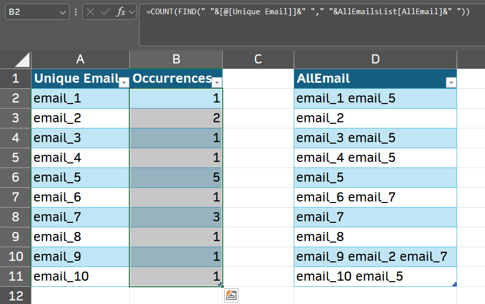 arrays - Excel count how many times a value appears in a range looking
