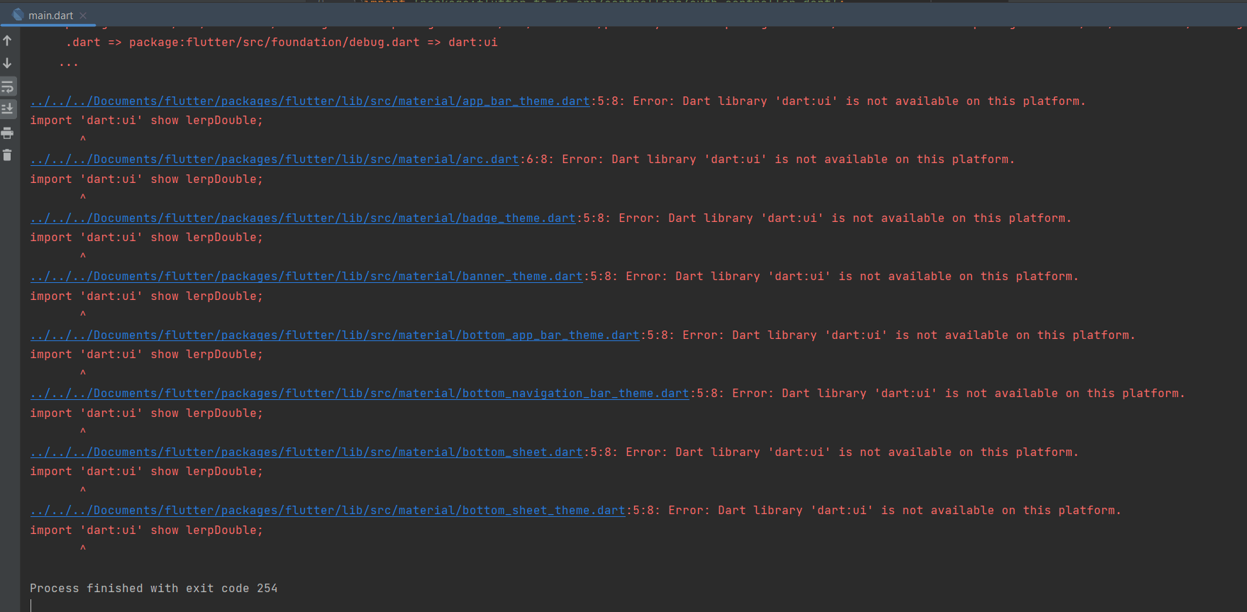 "Dart library 'dartui' is not available on this platform" Error while