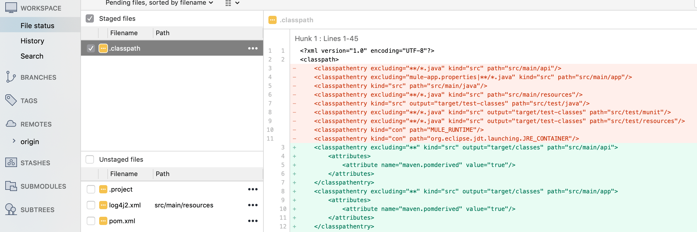 git In VS Code, how can I view a list of files with staged/unstaged changes, where clicking an