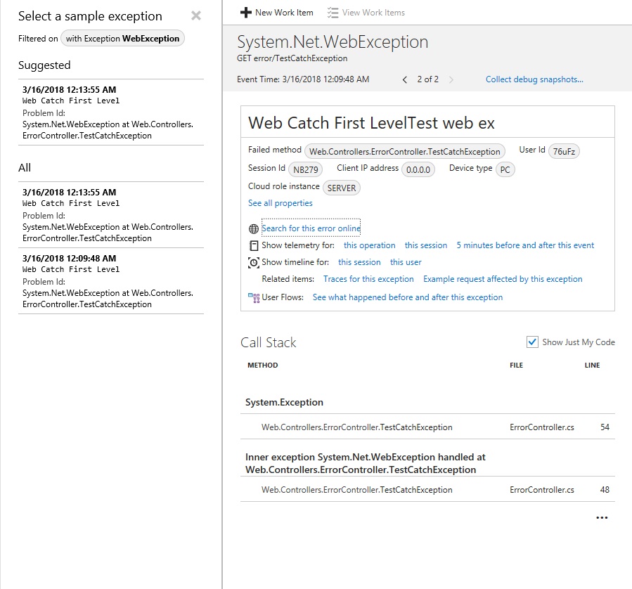 c Application Insights configure stack snapshot Stack Overflow