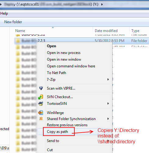 Copy UNC network path (not drive letter) for paths on mapped 