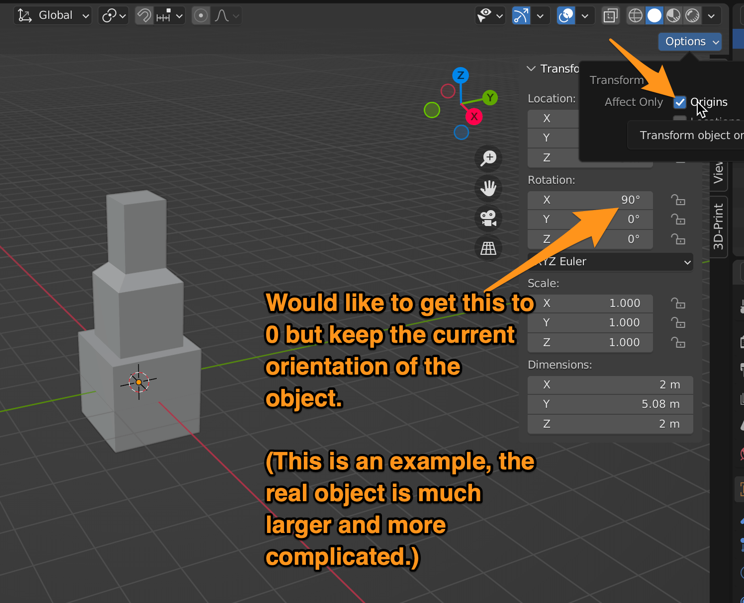 transforms Keep mesh rotation but reset rotation value to 0 Blender