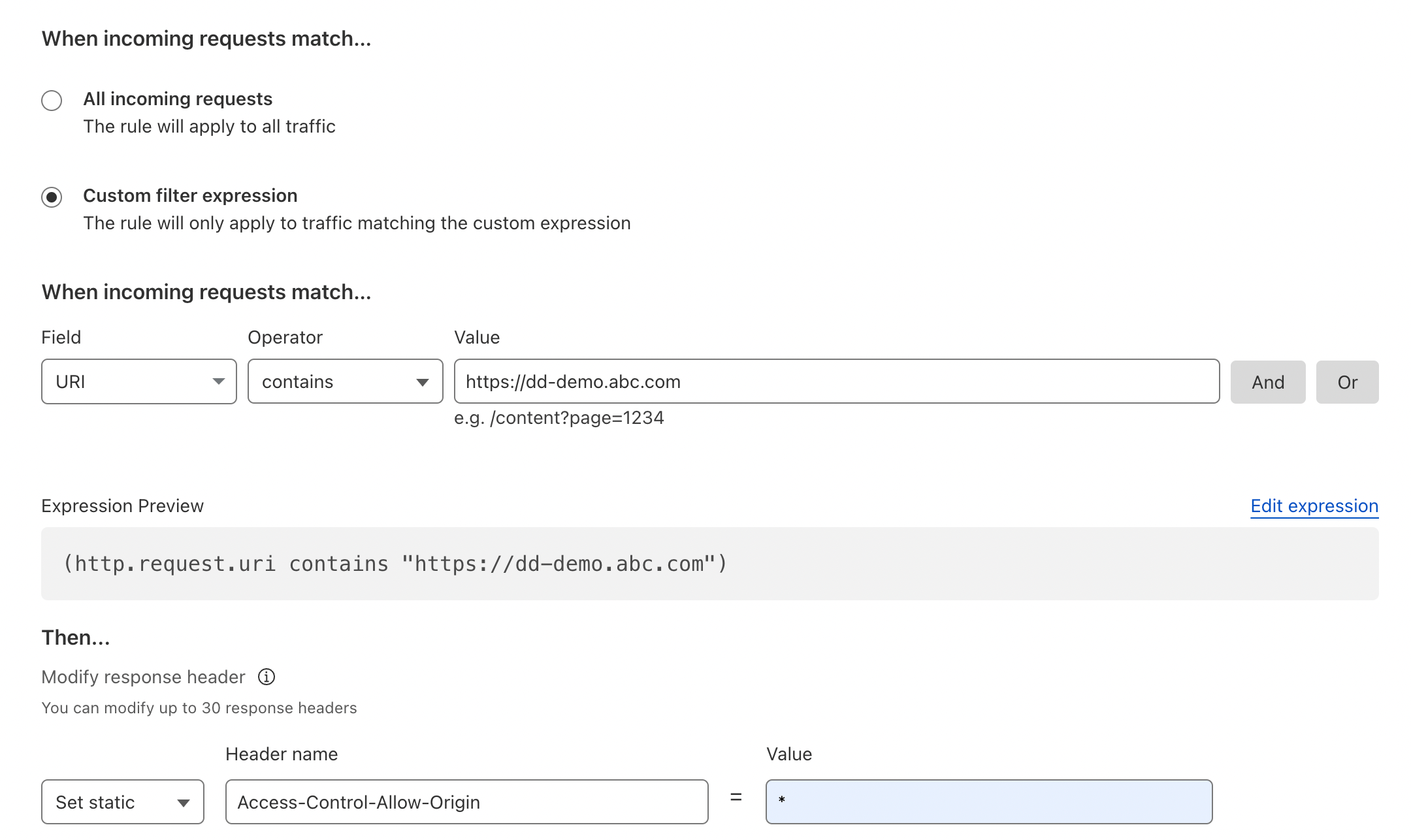 How to configure CORS of "AccessControlAllowOrigin" Using Cloudflare