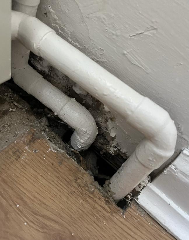 mice Landlord left floor near heater completely unfinished & did not